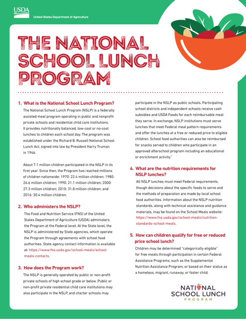 National School Lunch Program (Nslp) Fact Sheet