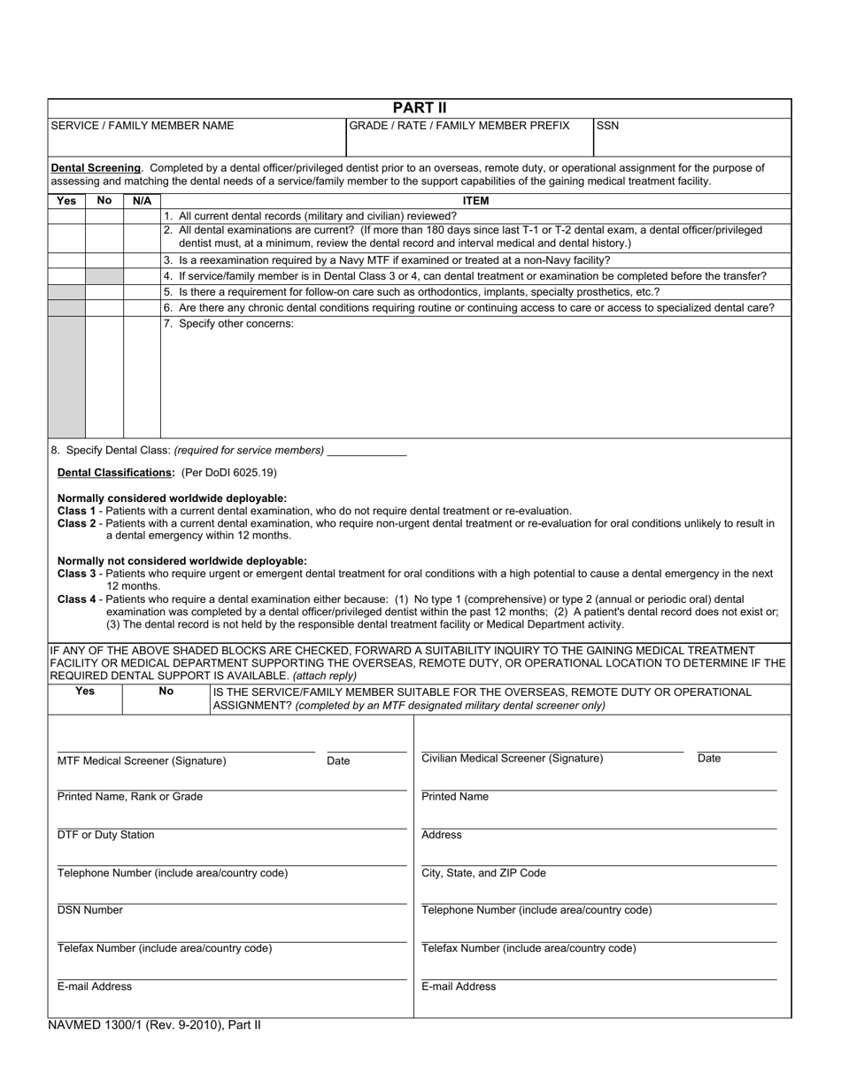NAVMED Form 1300 / 1 Medical, Dental and Educational Suitability Screening for Service and Family Members, Page 3