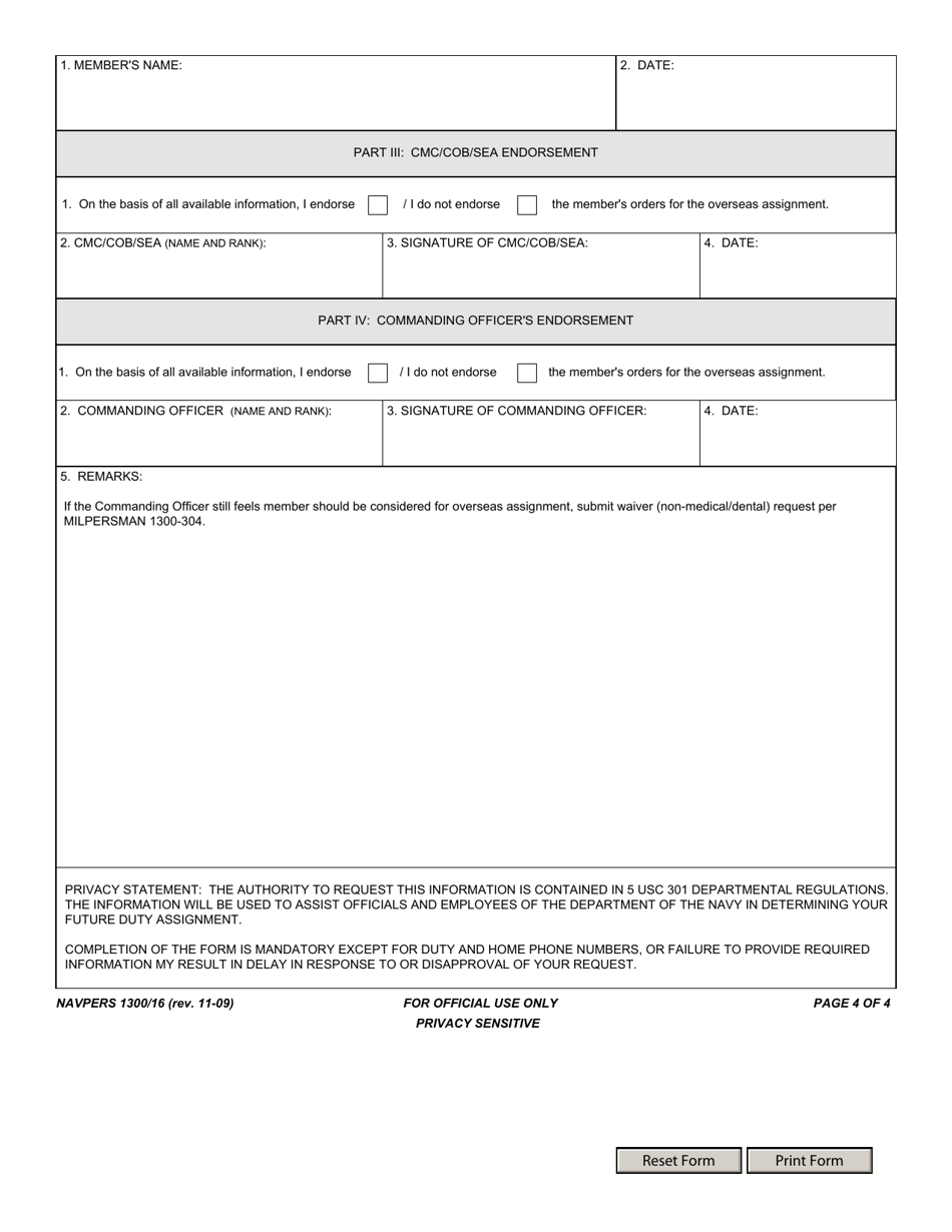 NAVPERS Form 1300/16 Fill Out, Sign Online and Download Fillable PDF