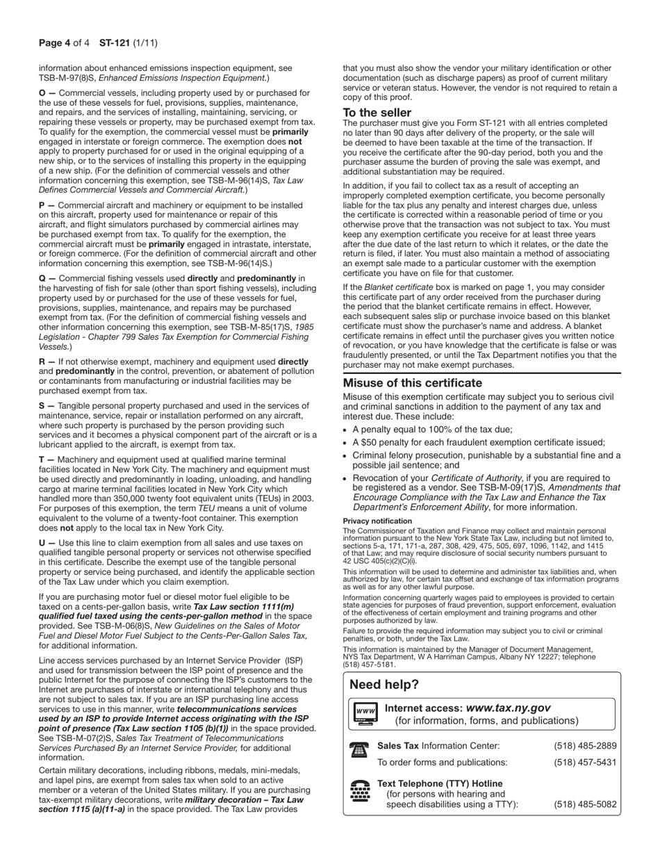 Form ST-121 Exempt Use Certificate - New York, Page 4