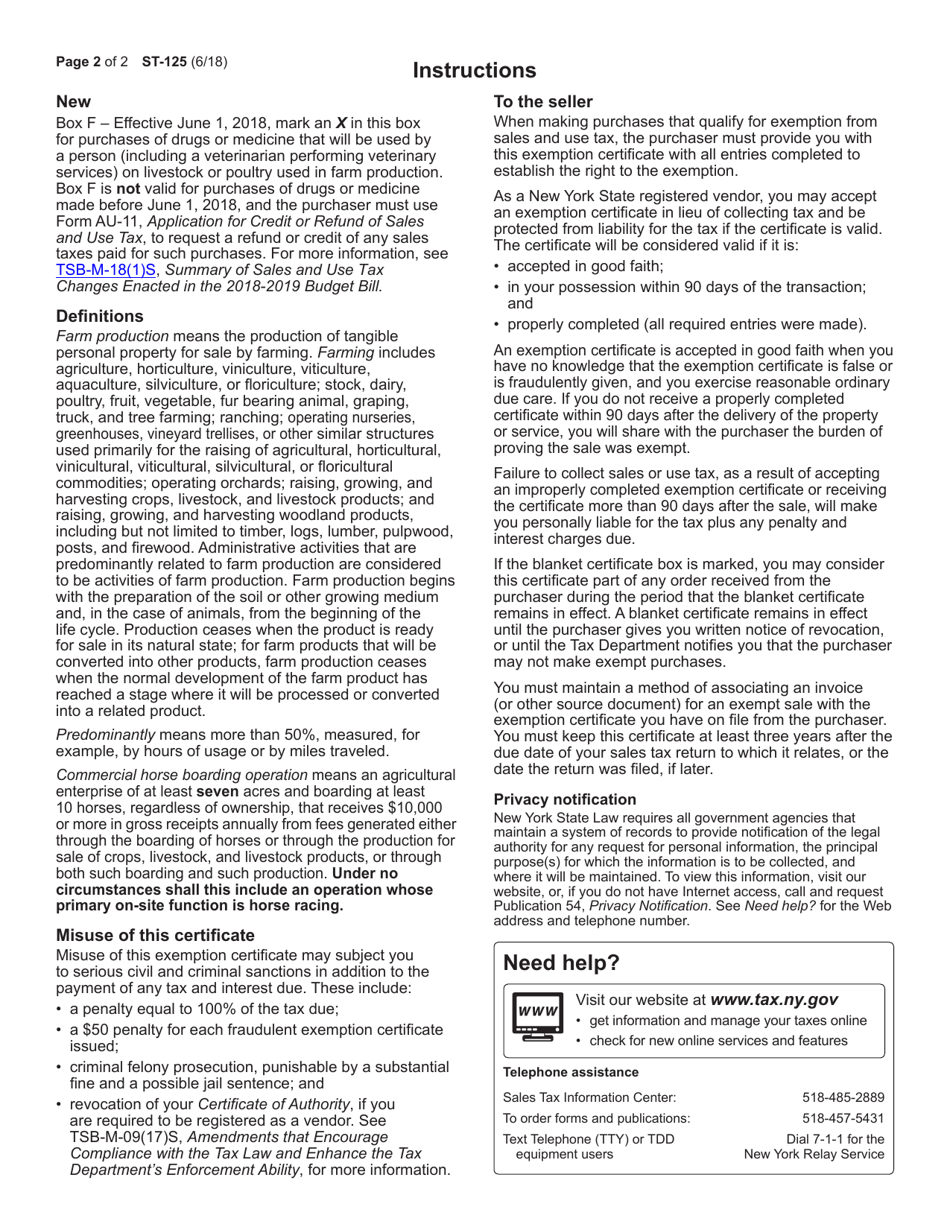 Form ST-125 - Fill Out, Sign Online and Download Printable PDF, New ...