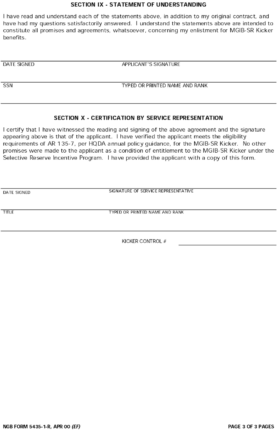 NGB Form 5435-1-R (DD Form 4) Annex K (SUPPLEMENTAL) Statement of Understanding - the Army National Guard (Arng), Page 3