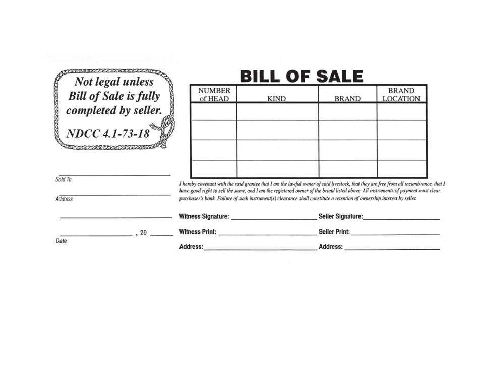 Bill of Sale (Beef Exhibitors Only) - Bowman County, North Dakota, Page 1