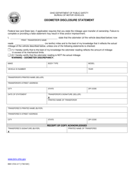 Form BMV3724 &quot;Odometer Disclosure Statement&quot; - Ohio