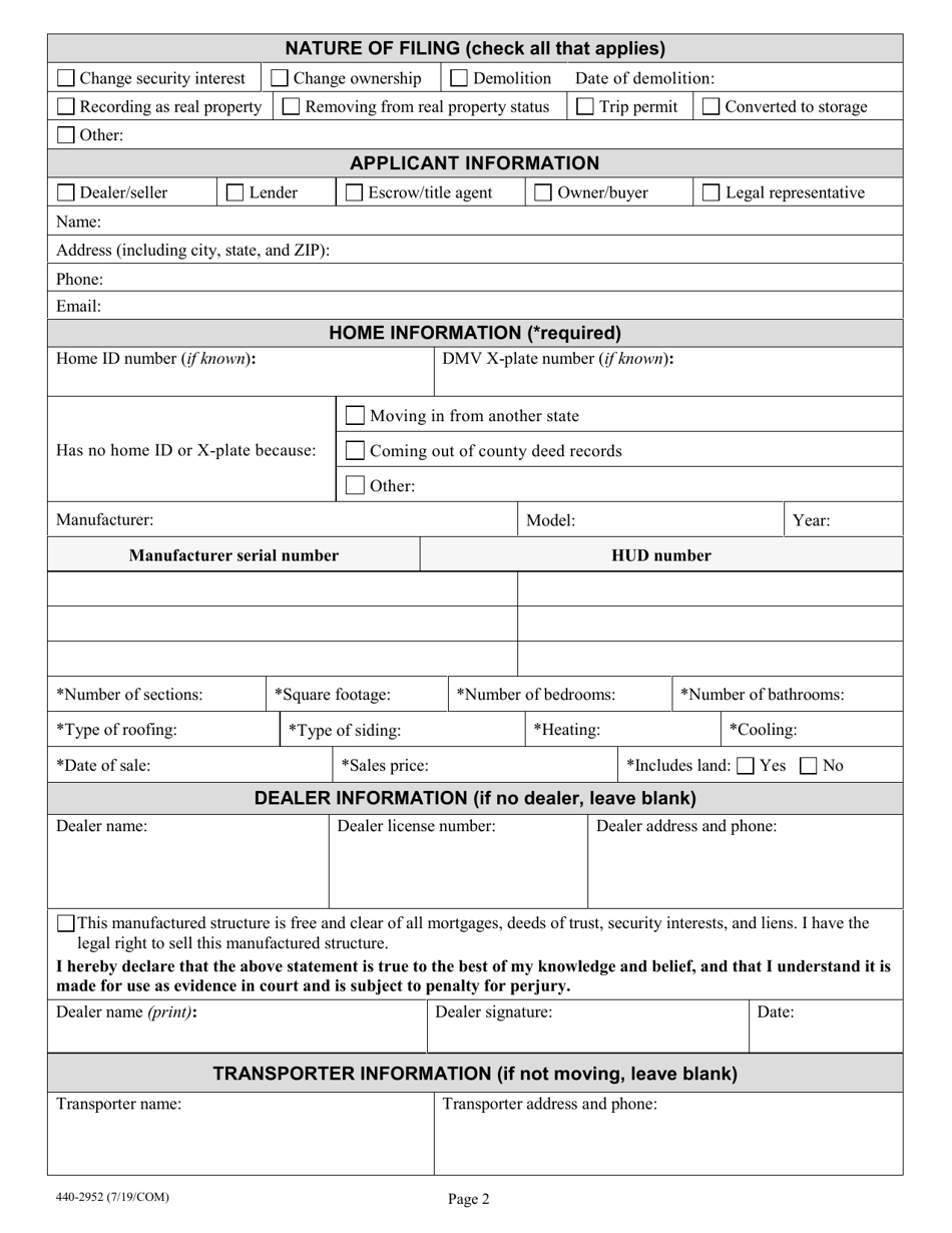 Form 440-2952 - Fill Out, Sign Online and Download Fillable PDF, Oregon ...