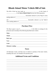 Document preview: Motor Vehicle Bill of Sale Form - Rhode Island