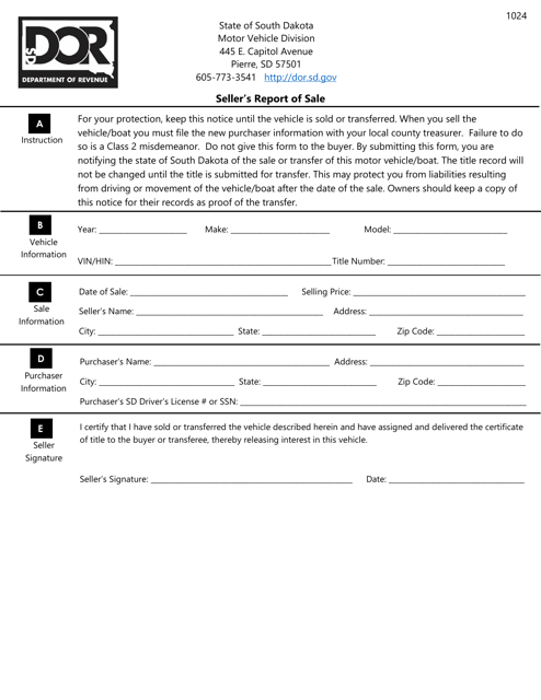 Form 1024 Seller's Report of Sale - South Dakota