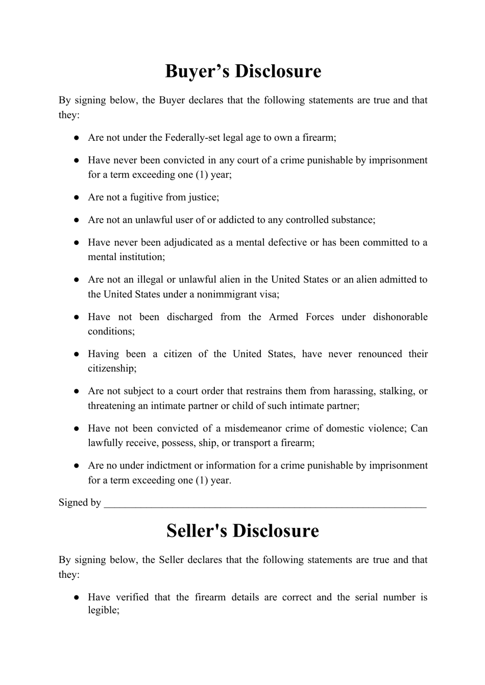 Firearm Bill of Sale Form - West Virginia, Page 2