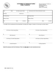 Form SBD-10696 &quot;Statement of Manufactured Home Transfer&quot; - Wisconsin