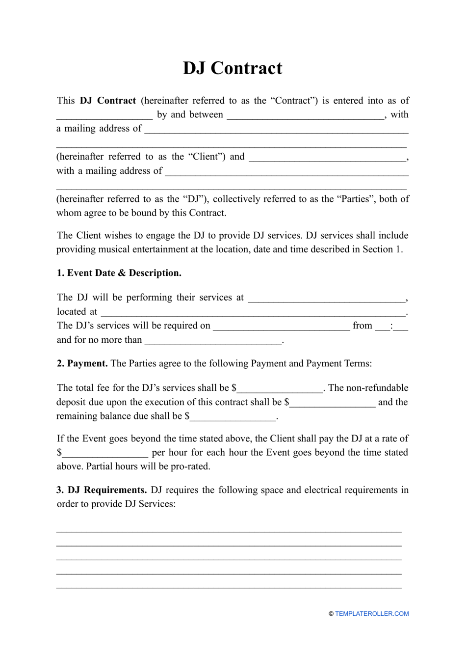 Disc Jockey (DJ) Services Contract Template Fill Out, Sign Online and