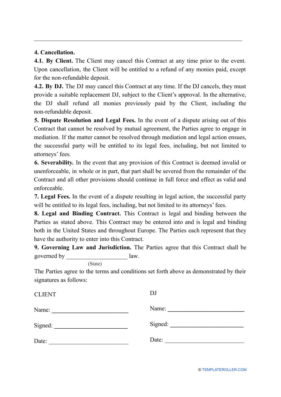 Disc Jockey (DJ) Services Contract Template, Page 2