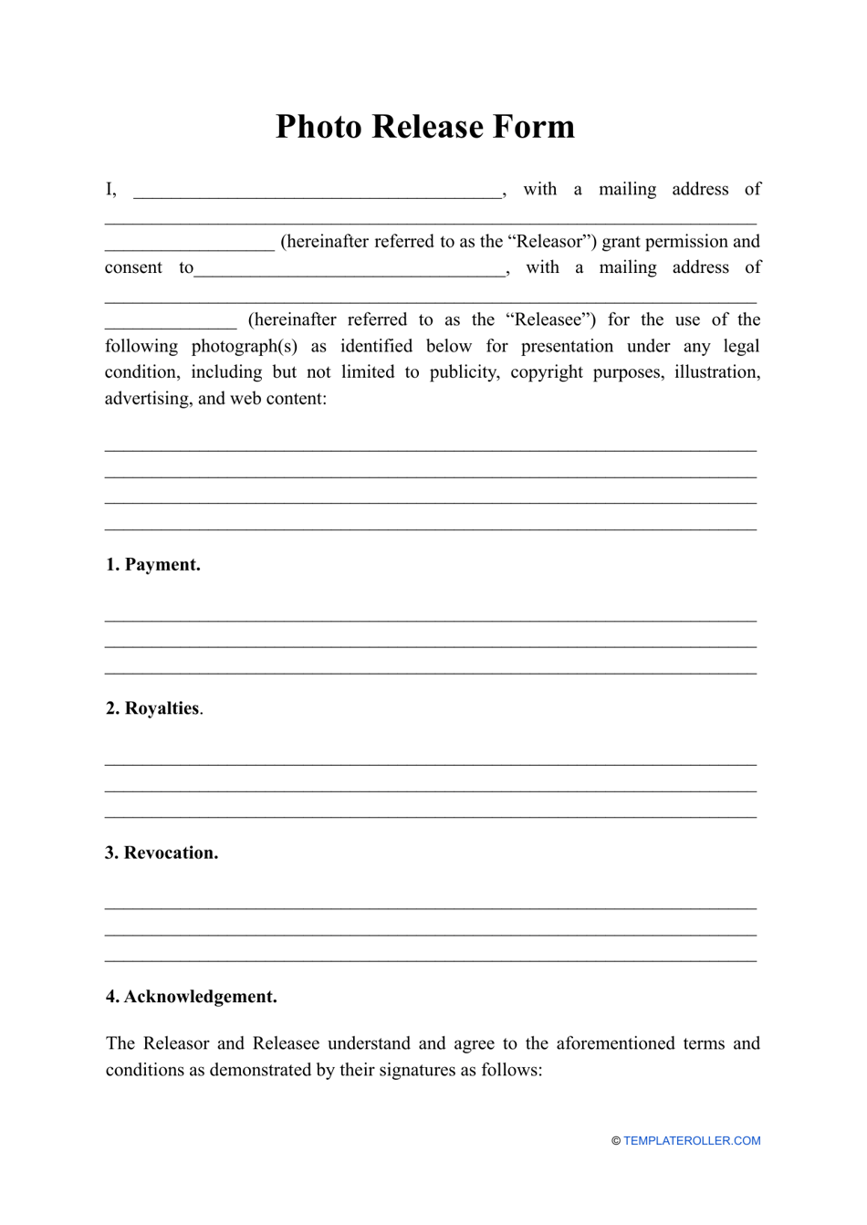 Photo Release Form, Page 1