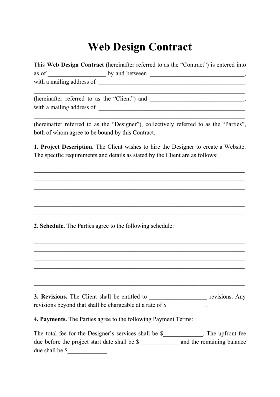 Web Design Contract Template Fill Out, Sign Online and Download PDF