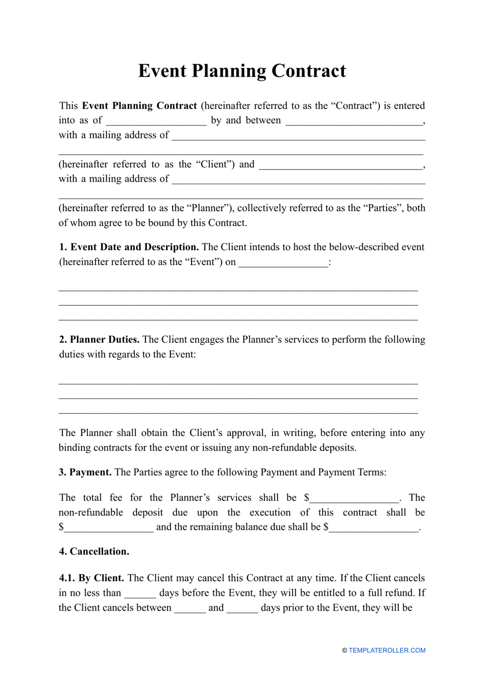 Event Planning Contract Template, Page 1