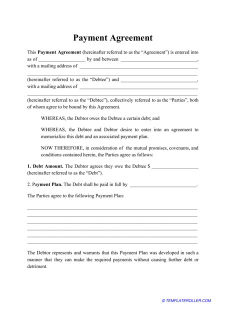 Payment Agreement Template Download Pdf