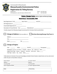 Motorboat, Snowmobile &amp; OHV Registration Status Change Form - Massachusetts