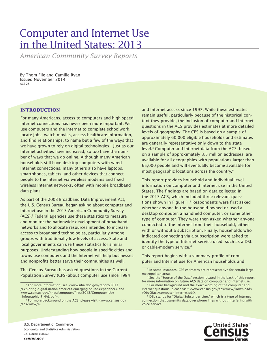 Computer and Internet Use in the United States: 2013 (American Community Survey Reports), Page 1