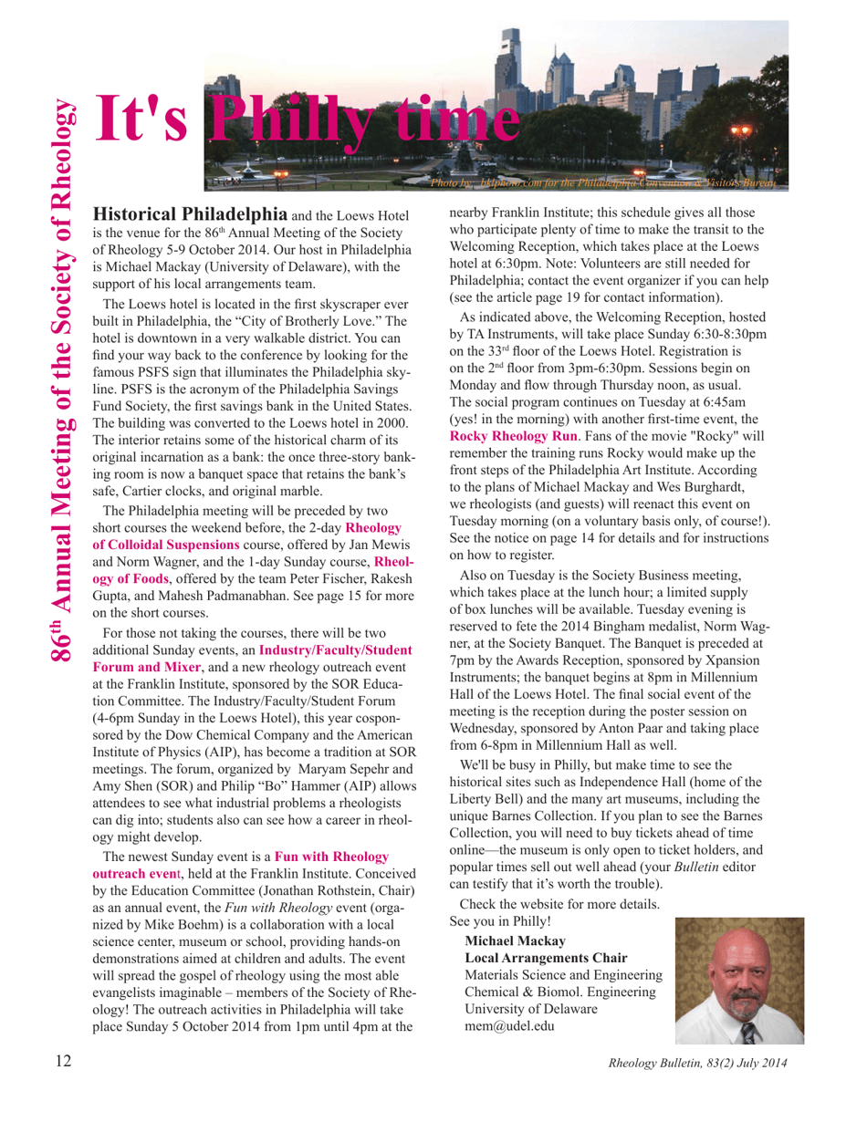 Rheology Bulletin (Volume 83 Number 2) - the Society of Rheology, Page 12