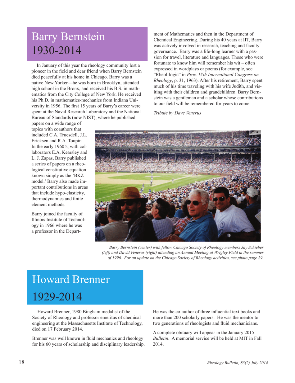 Rheology Bulletin (Volume 83 Number 2) - the Society of Rheology, Page 18