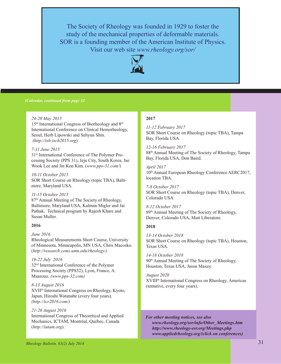 Rheology Bulletin (Volume 83 Number 2) - the Society of Rheology, Page 31