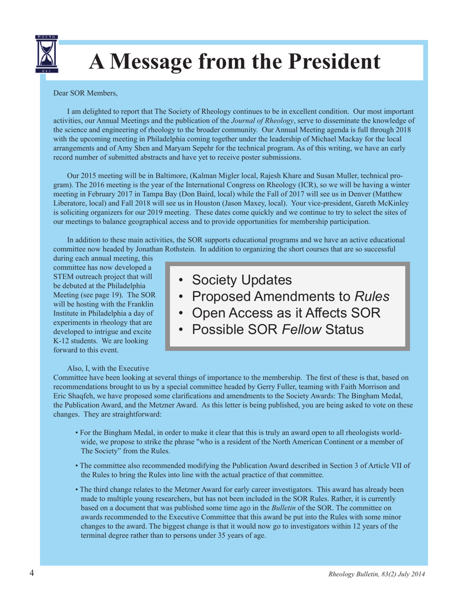 Rheology Bulletin (Volume 83 Number 2) - the Society of Rheology, Page 4