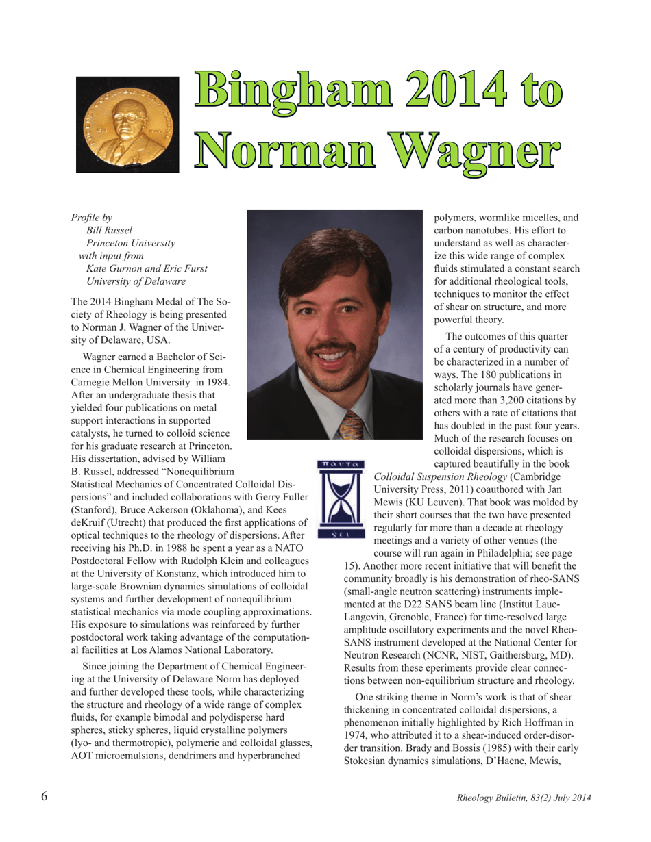 Rheology Bulletin (Volume 83 Number 2) - the Society of Rheology, Page 6