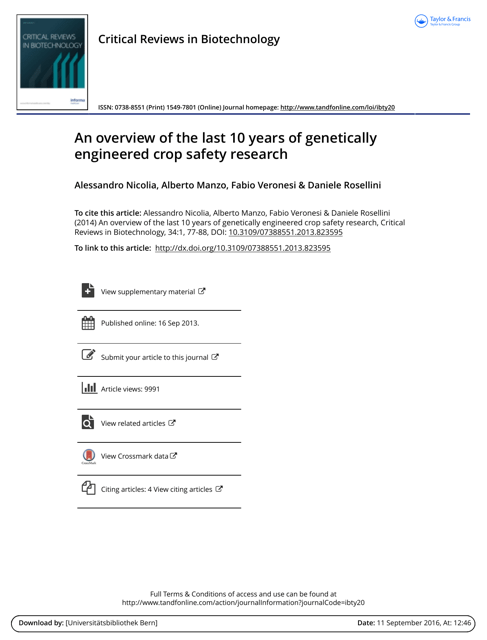 An Overview of the Last 10 Years of Genetically Engineered Crop Safety Research Download Pdf