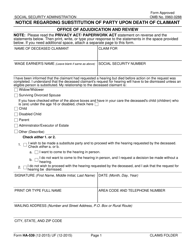 Form HA-539 &quot;Notice Regarding Substitution of Party Upon Death of Claimant&quot;