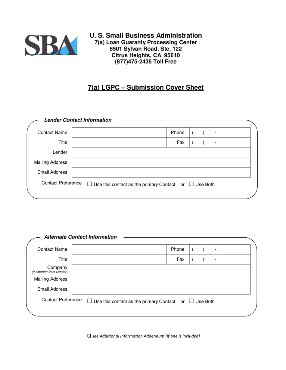 SBA 7(A) Loan Submission Checklist (For All Regular 7(A) and Caplines), Page 2
