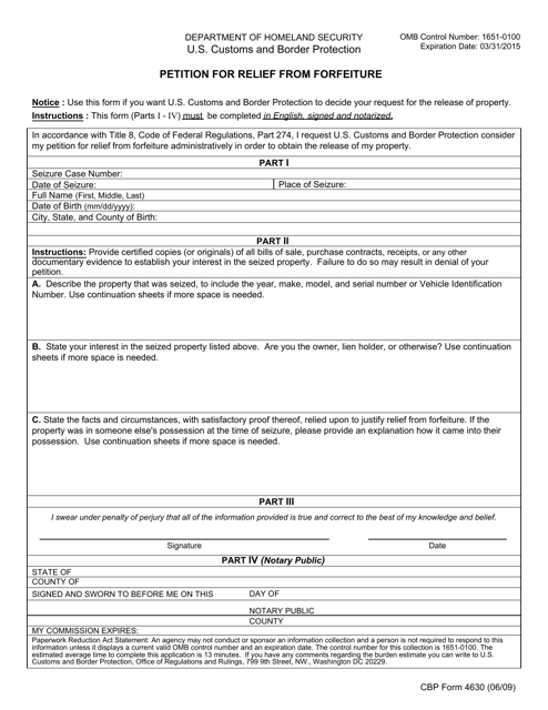 CBP Form 4630  Printable Pdf