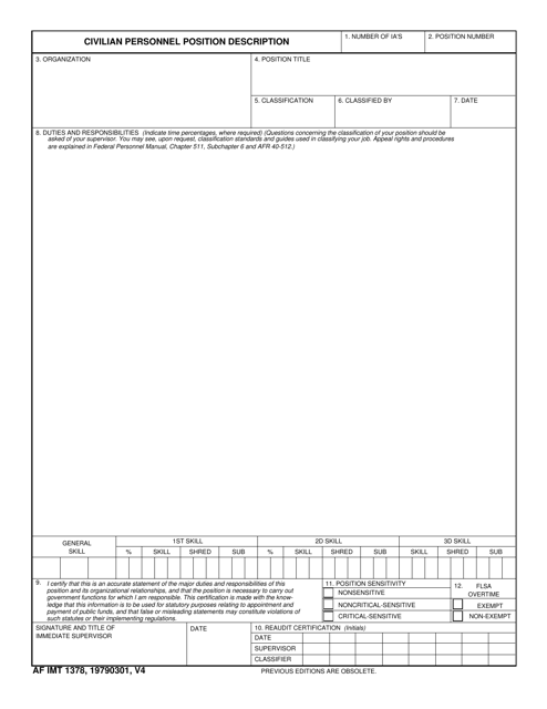 AF IMT Form 1378 Civilian Personnel Position Description