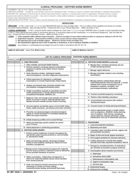 AF IMT Form 2820-1 Clinical Privileges - Certified Nurse Midwife