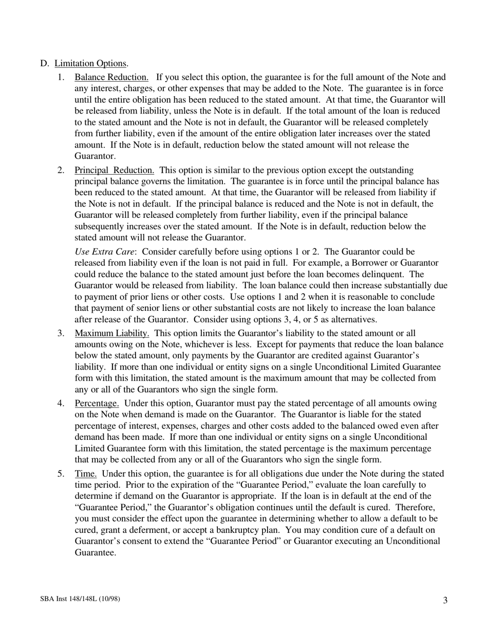 Instructions for SBA Form 148, 148L, Page 3