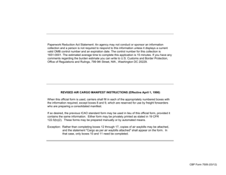 CBP Form 7509 Air Cargo Manifest, Page 2