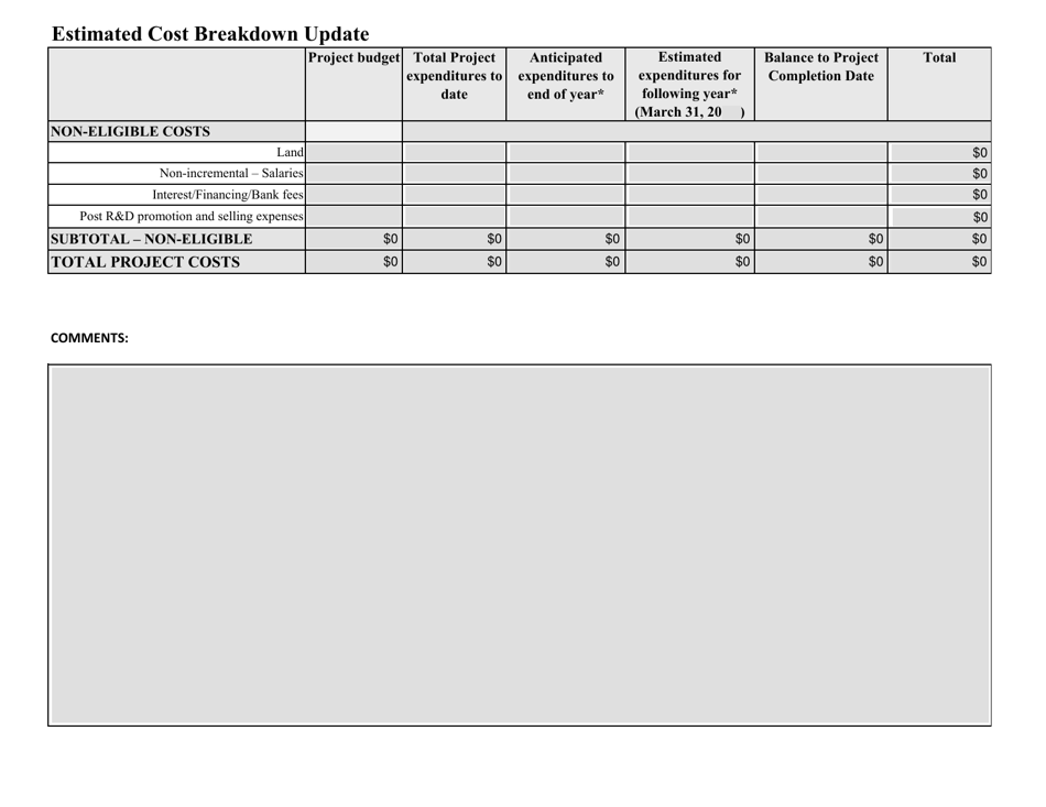 Estimated Cost Breakdown Update - Canada, Page 3
