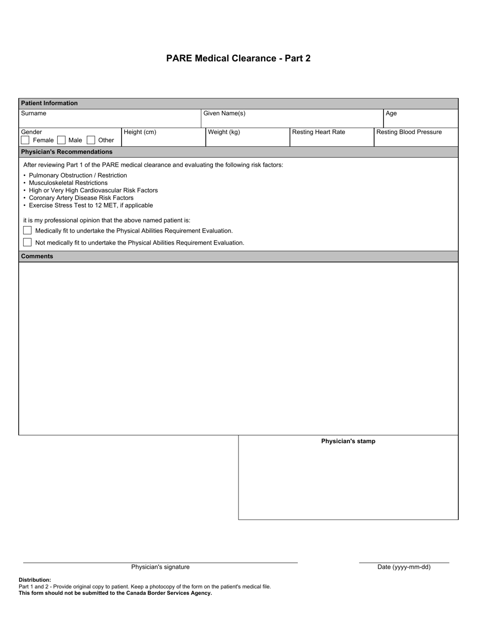 Form BSF758 Pare Medical Clearance Form / Letter to Physician - Canada, Page 3