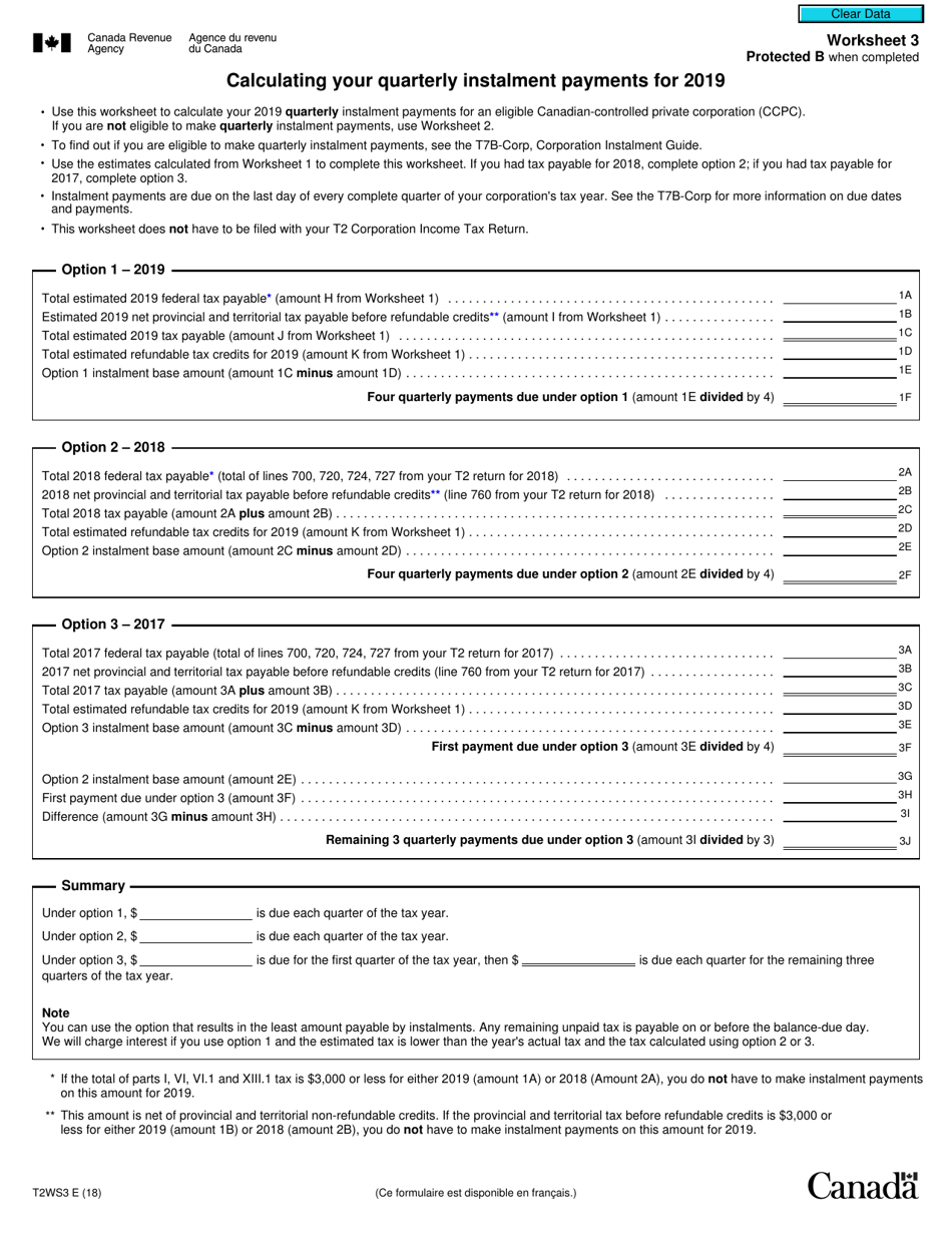 Form T2 Worksheet 3 Calculating Your Quarterly Instalment Payments - Canada, Page 1