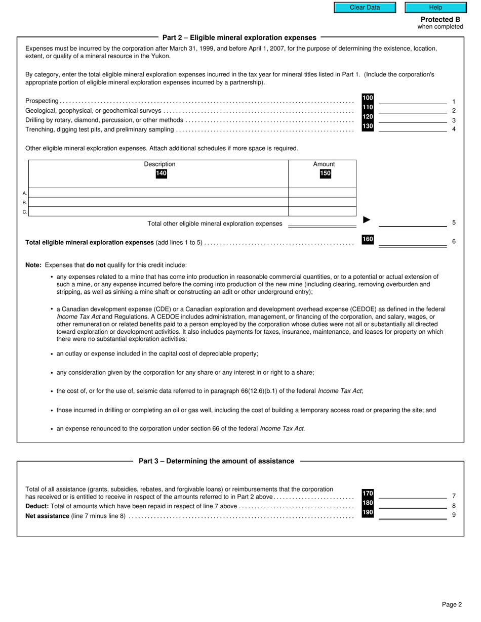 Form T2 Schedule 441 Yukon Mineral Exploration Tax Credit (2006 and Later Tax Years) - Canada, Page 2