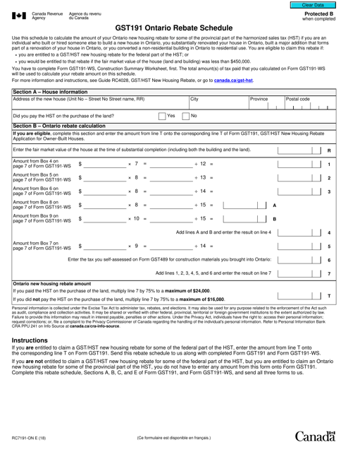 Form RC7191-ON  Printable Pdf
