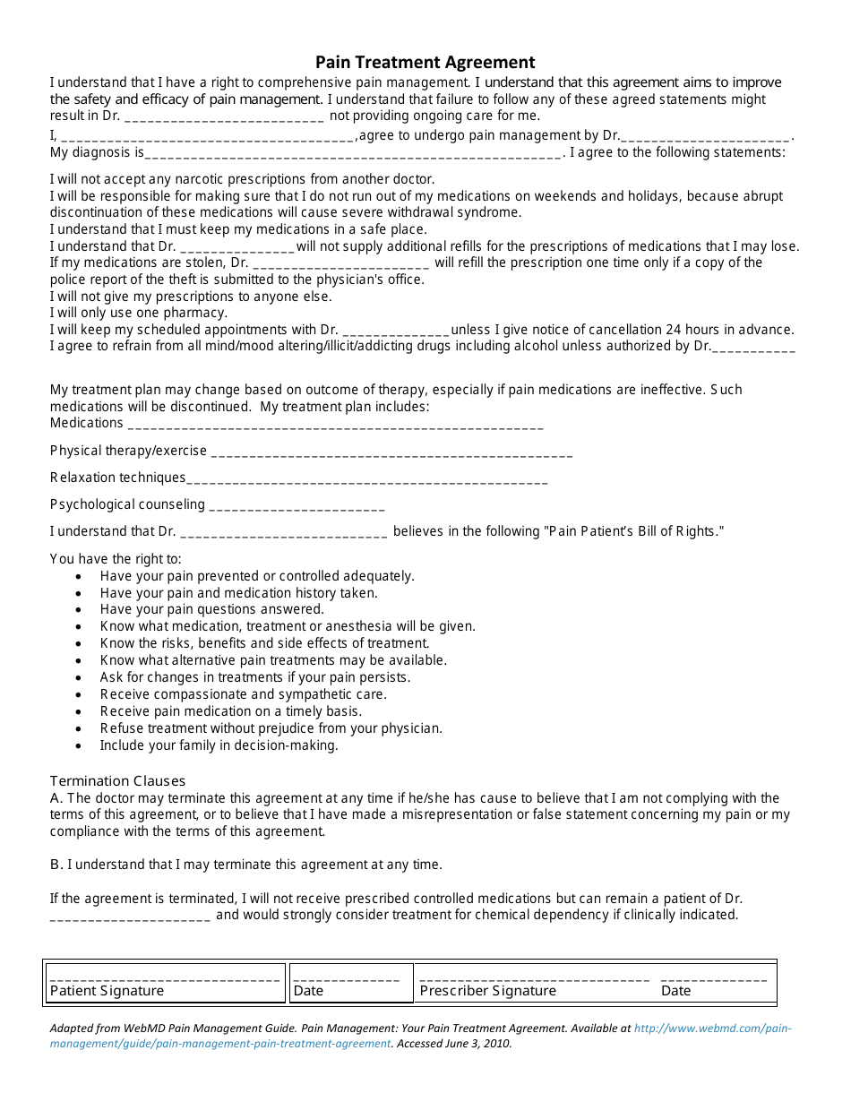Pain Treatment Agreement Template - Virginia Commonwealth University, Page 1