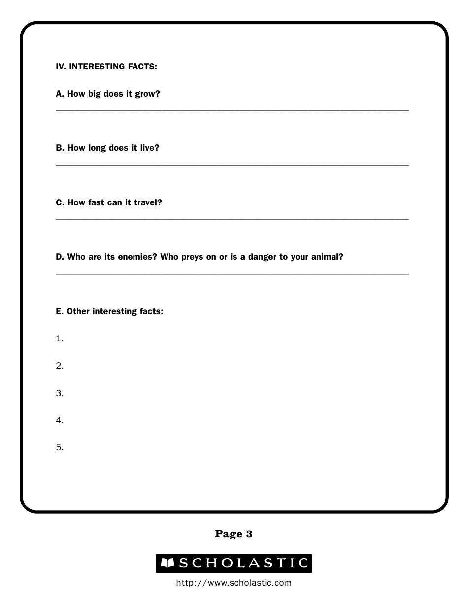 Animal Research Notes Template - Scholastic, Page 3