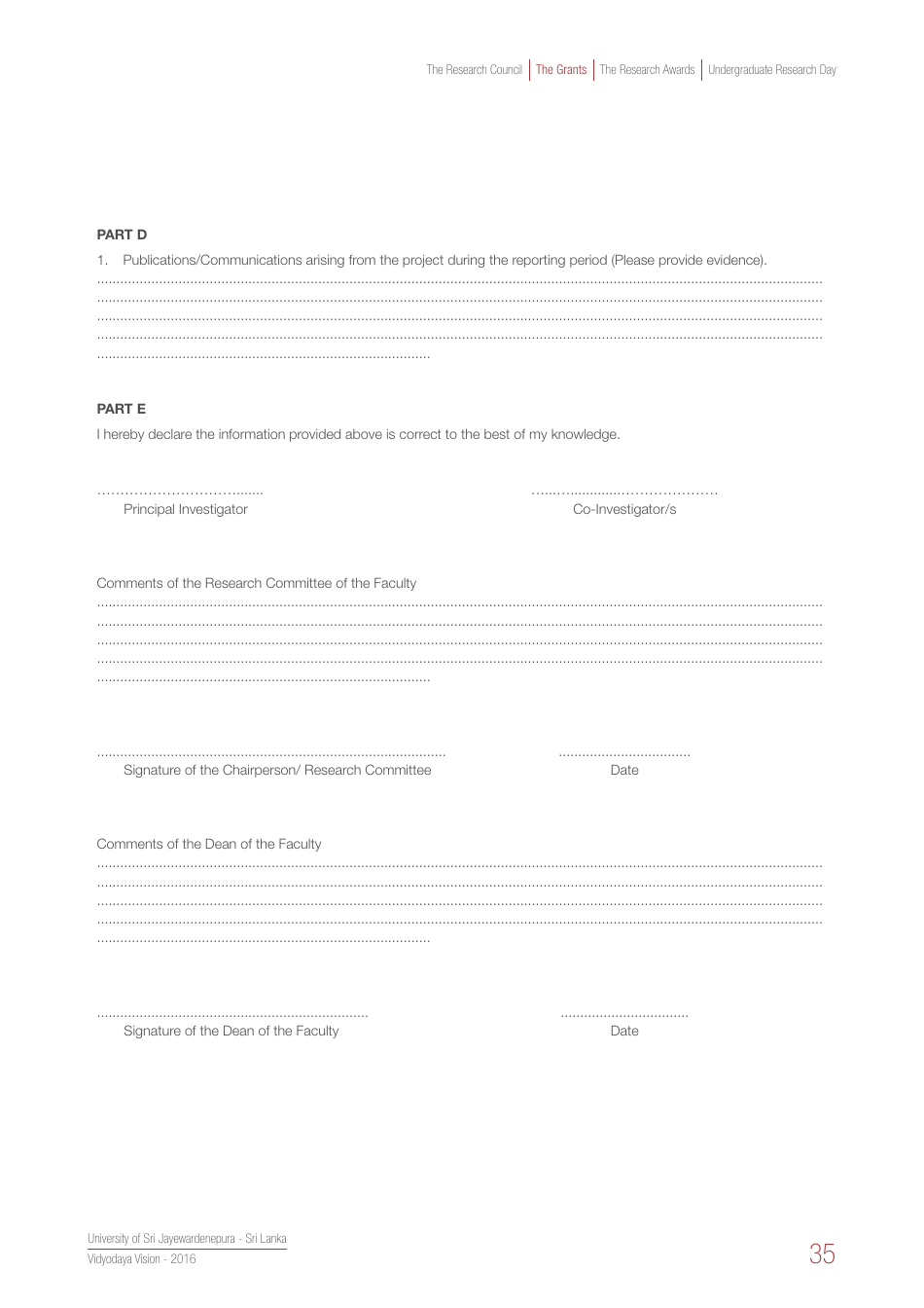 Grant Progress Report Template - University of Sri Jayewardenepur, Page 4