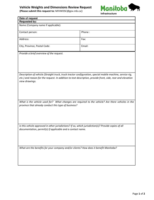 Vehicle Weights and Dimensions Review Request - Manitoba, Canada Download Pdf