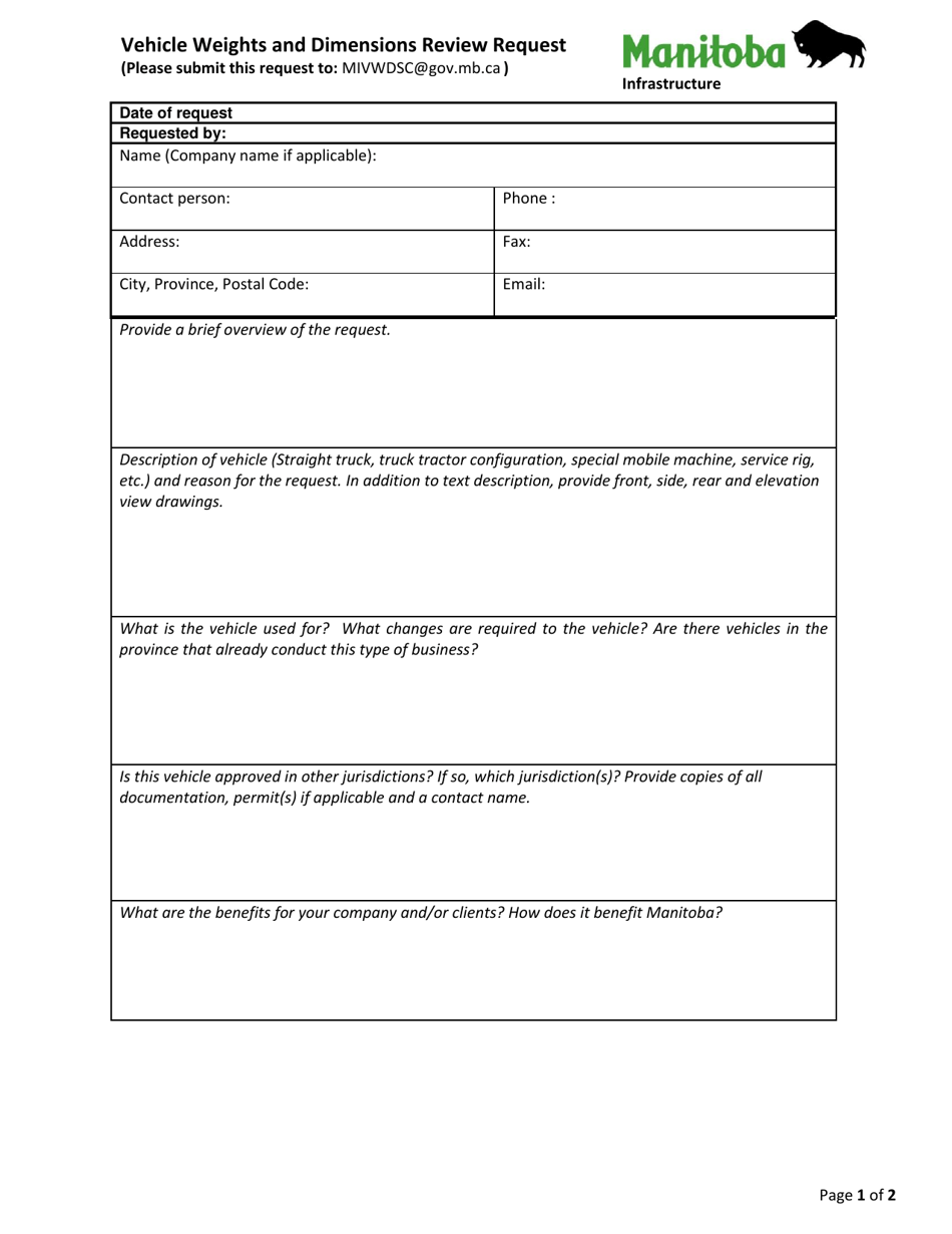 Manitoba Canada Vehicle Weights and Dimensions Review Request Download ...