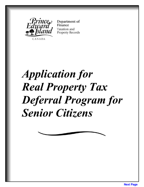 Application for Real Property Tax Deferral Program for Senior Citizens - Prince Edward Island, Canada Download Pdf