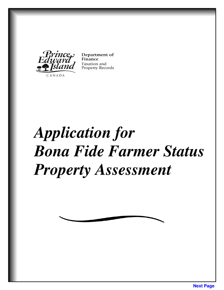 Prince Edward Island Canada Application for Bona Fide Farmer Status Property Assessment Fill