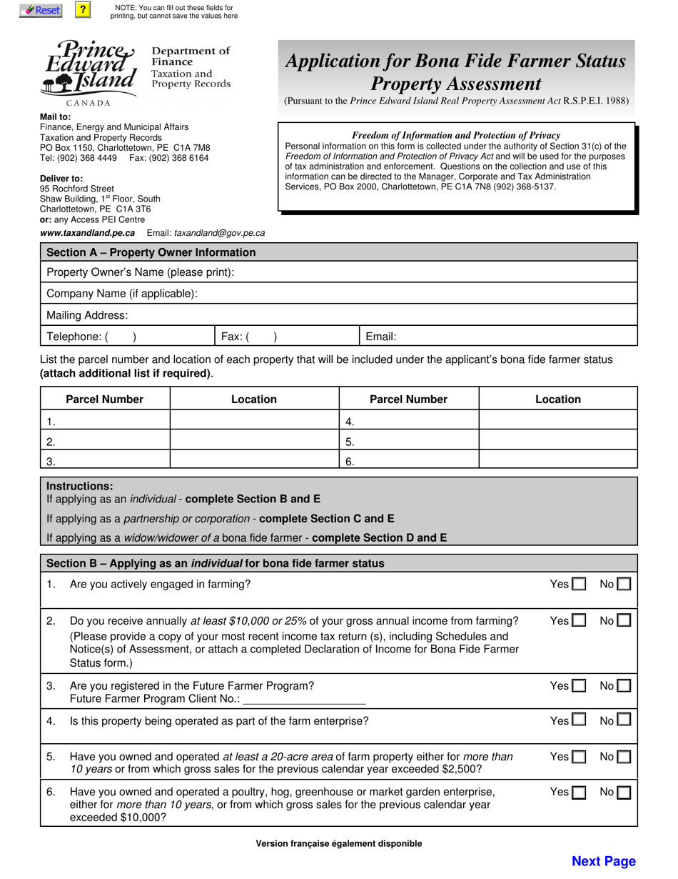 Application for Bona Fide Farmer Status Property Assessment - Prince Edward Island, Canada, Page 3