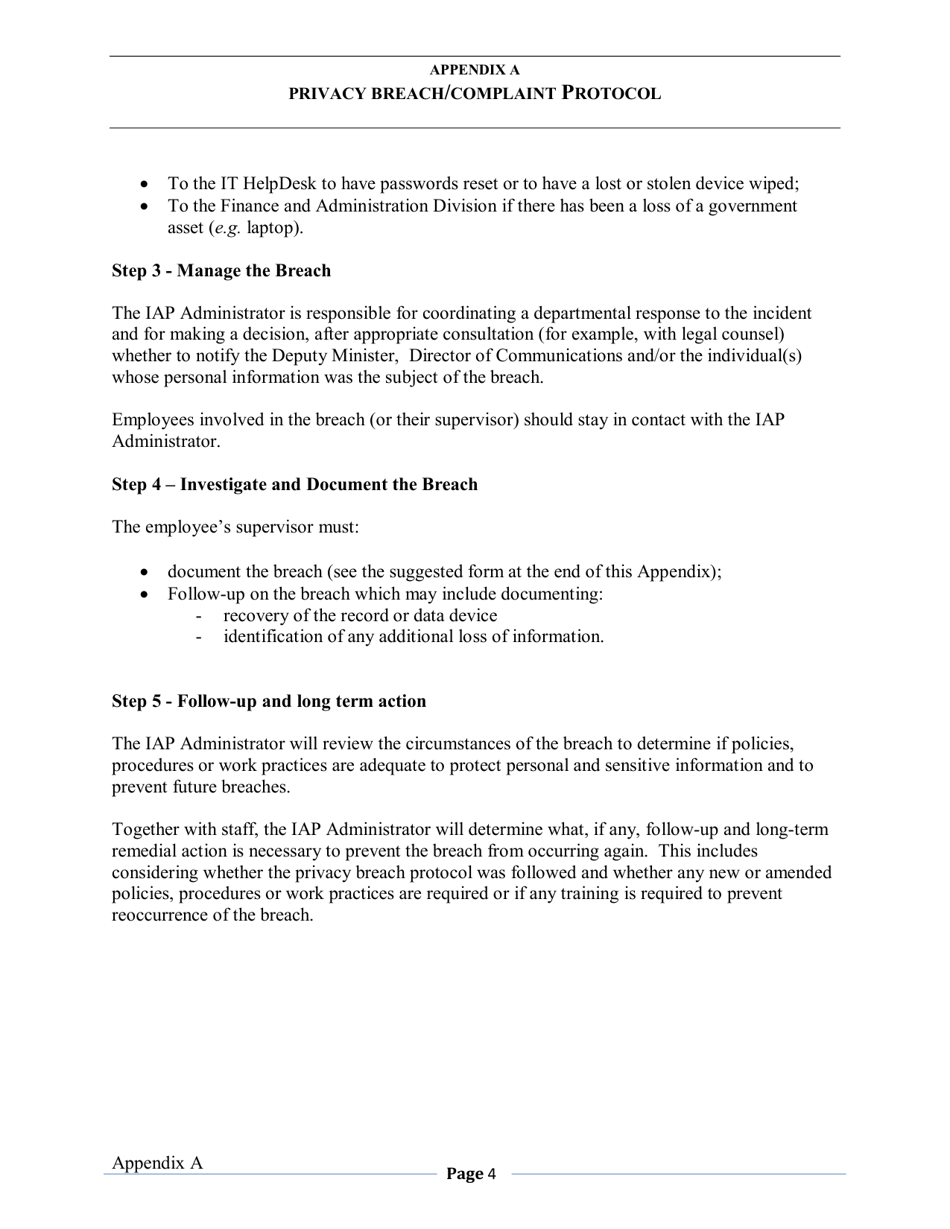 Appendix A Information Breach Reporting Form - Nova Scotia, Canada, Page 4