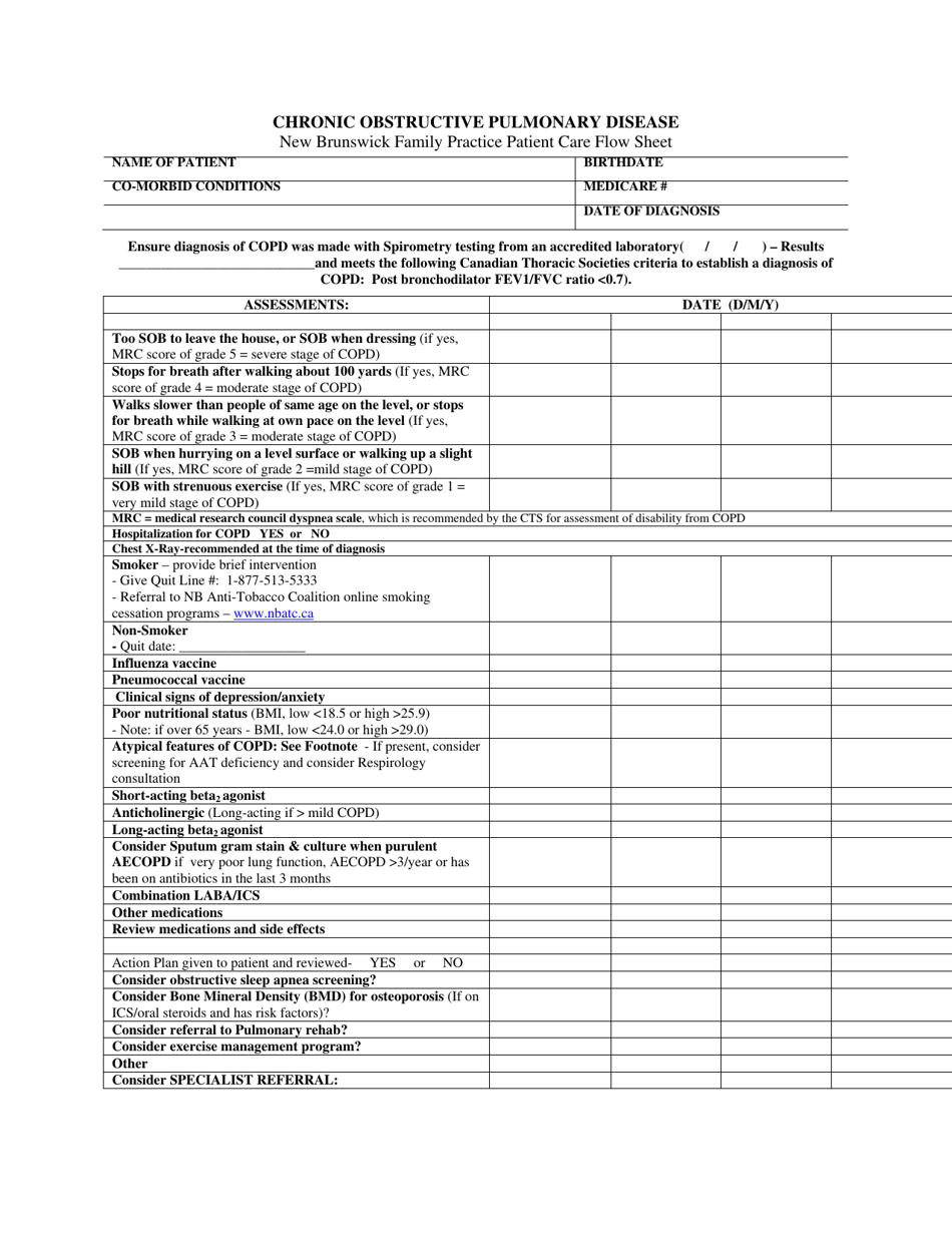 Chronic Obstructive Pulmonary Disease - New Brunswick Family Practice Patient Care Flow Sheet - New Brunswick, Canada, Page 1