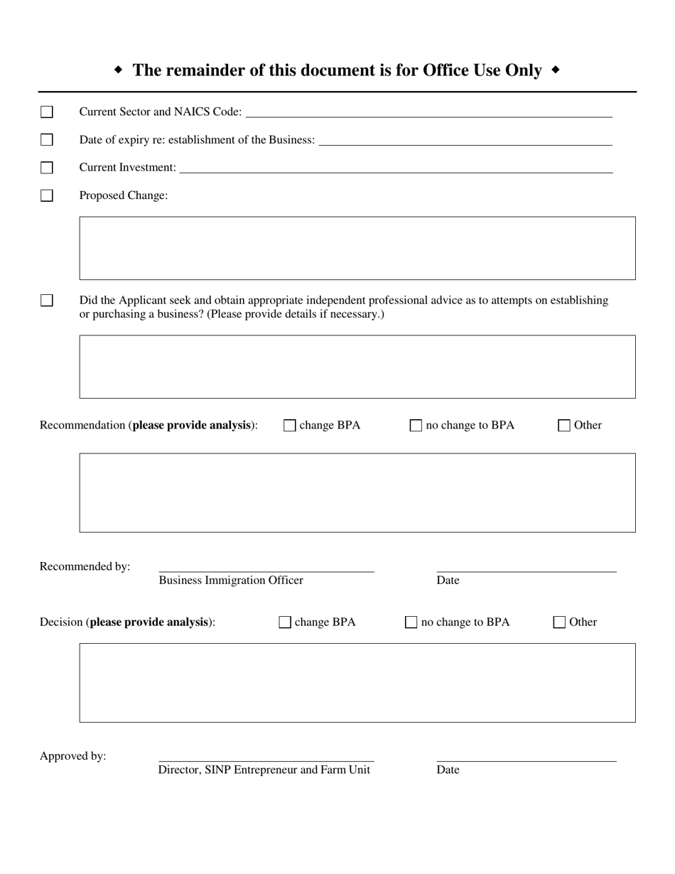 Application to Change Business Performance Agreement - Saskatchewan, Canada, Page 5